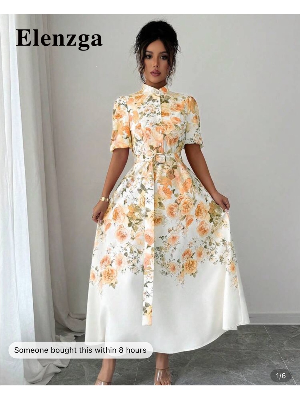 SHEIN White & Peach Floral Maxi Dress with Belt
